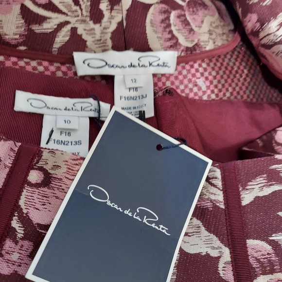 $6,000 NEW OSCAR DE LA RENTA FLORAL JAQUARD BURGUNDY JACKET SKIRT SUIT US L - Picture 8 of 16